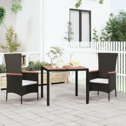 Table de jardin plateau en bois Noir R&eacute;sine tress&eacute;e bois massif