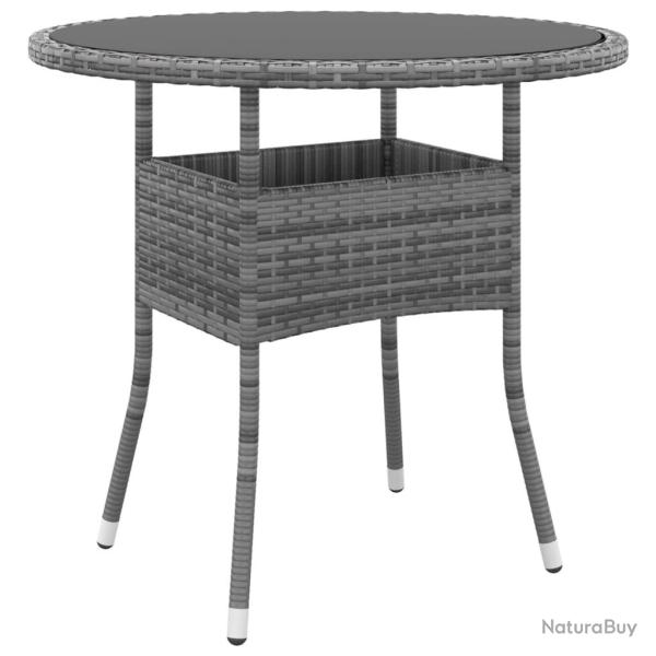 Table de jardin 80x75 cm Verre tremp/rsine tresse Gris alsavelo