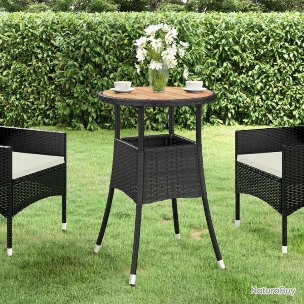 Table de jardin 60x75 cm Acacia et rsine tresse Noir alsavelo