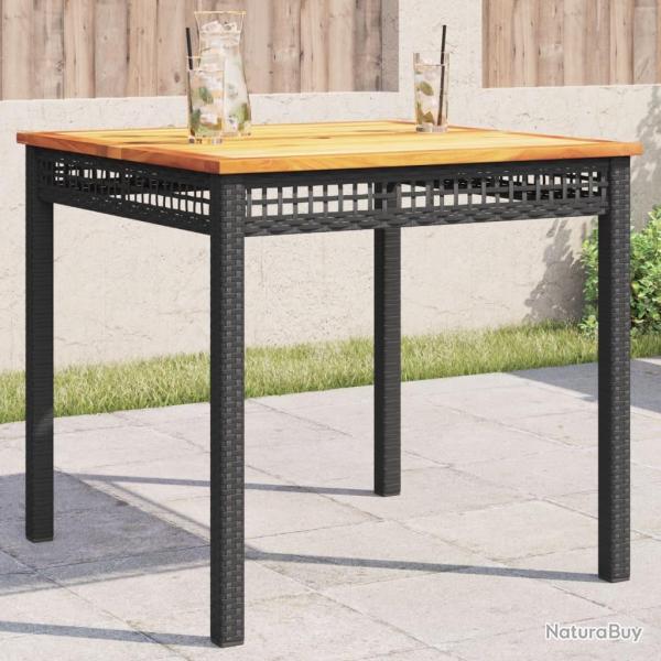 Table de jardin noir 80x80x75 cm rsine tresse et bois acacia alsavelo