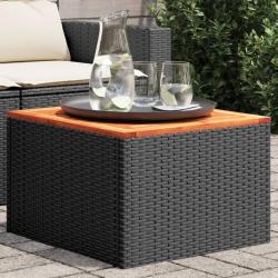 Table de jardin noire 55 x 55 x 37 cm en r&eacute;sine tress&eacute;e et bois d'acacia