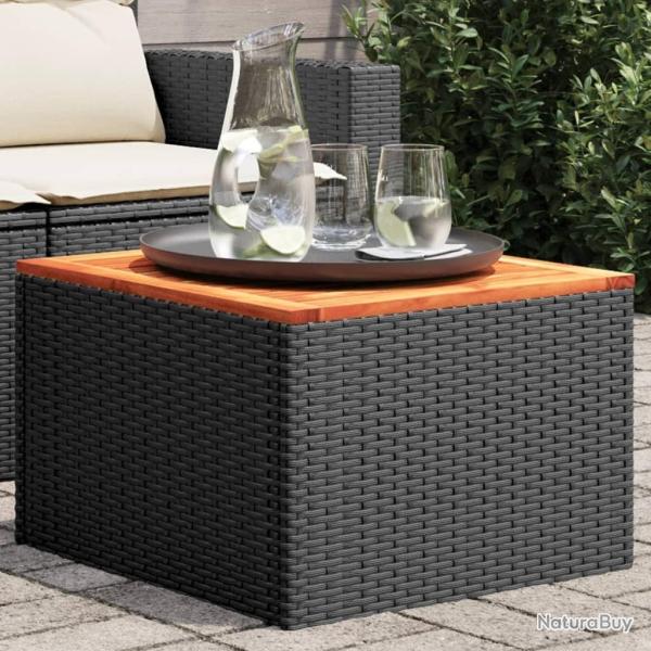 Table de jardin noire 55 x 55 x 37 cm en r�sine tress�e et bois d'acacia