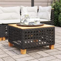 Table de jardin noir 55x55x36 cm r&eacute;sine tress&eacute;e et bois acacia