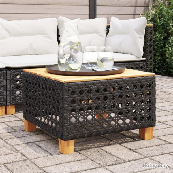 Table de jardin noir 55x55x36 cm r�sine tress�e et bois acacia