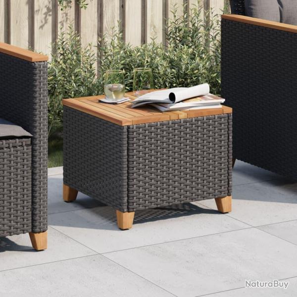 Table de jardin noir 45x45x37 cm r�sine tress�e et bois acacia