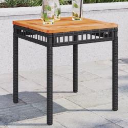 Table de jardin noir 38x38x42 cm r&eacute;sine tress&eacute;e et bois acacia