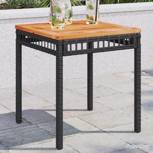 Table de jardin noir 38x38x42 cm r�sine tress�e et bois acacia alsavelo