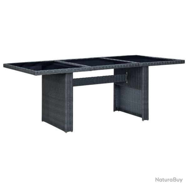 Table de jardin Gris fonc� R�sine tress�e et verre tremp�