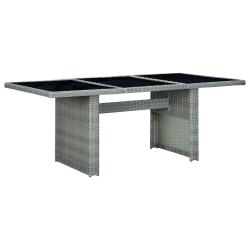 Table de jardin Gris clair R&eacute;sine tress&eacute;e et verre tremp&eacute;