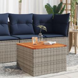 Table de jardin gris 55x55x37 cm r&eacute;sine tress&eacute;e et bois acacia