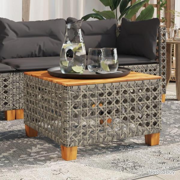 Table de jardin gris 55x55x36 cm r�sine tress�e et bois acacia