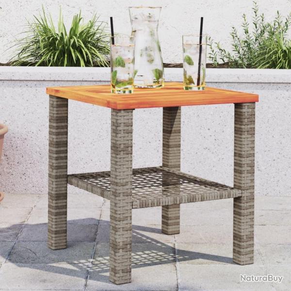 Table de jardin gris 40x40x42 cm r�sine tress�e et bois acacia alsavelo