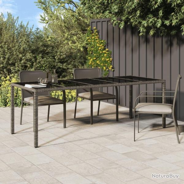 Table de jardin gris 250x100x75 cm Verre tremp et poly rotin alsavelo