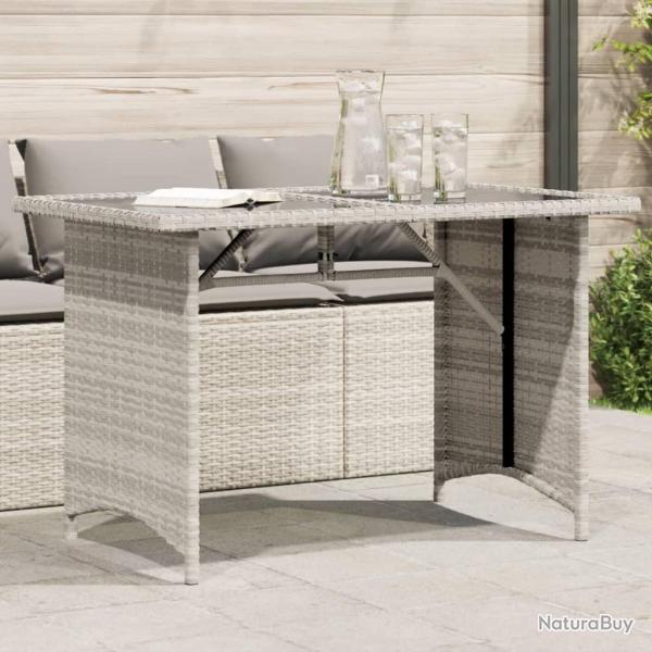 Table de jardin et dessus en verre gris clair 110x68x70cm rotin alsavelo