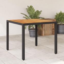 Table de jardin et dessus en bois d'acacia noir r&eacute;sine tress&eacute;e