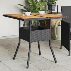 Table de jardin et dessus en bois d'acacia noir r&eacute;sine tress&eacute;e