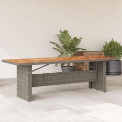 Table de jardin et dessus en bois d'acacia gris r&eacute;sine tress&eacute;e alsavelo