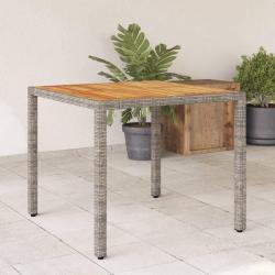 Table de jardin et dessus en bois d'acacia gris r&eacute;sine tress&eacute;e