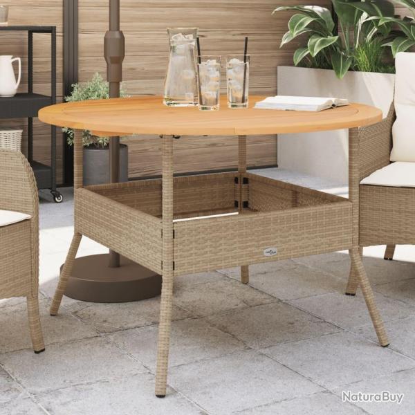 Table de jardin et dessus en bois d'acacia beige rsine tresse alsavelo