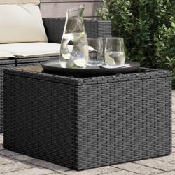 Table de jardin avec plateau en verre noir 55 x 55 x 37 cm en r&eacute;sine tress&eacute;e
