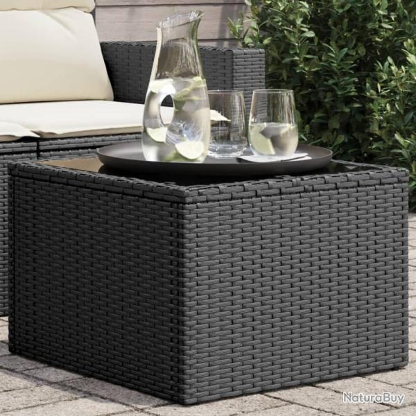 Table de jardin dessus en verre noir 55x55x37 cm rsine tresse alsavelo