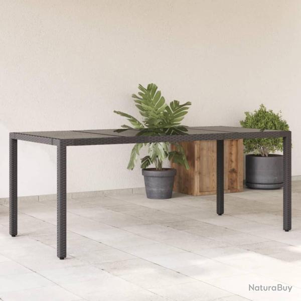 Table de jardin dessus en verre Noir 190x90x75cm Rsine tresse alsavelo