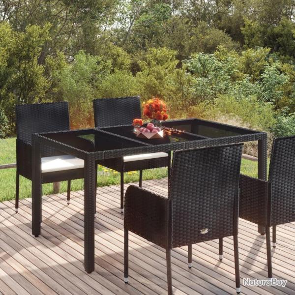 Table de jardin dessus en verre Noir 150x90x75cm Rsine tresse alsavelo