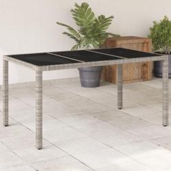 Table de jardin dessus en verre gris clair r&eacute;sine tress&eacute;e
