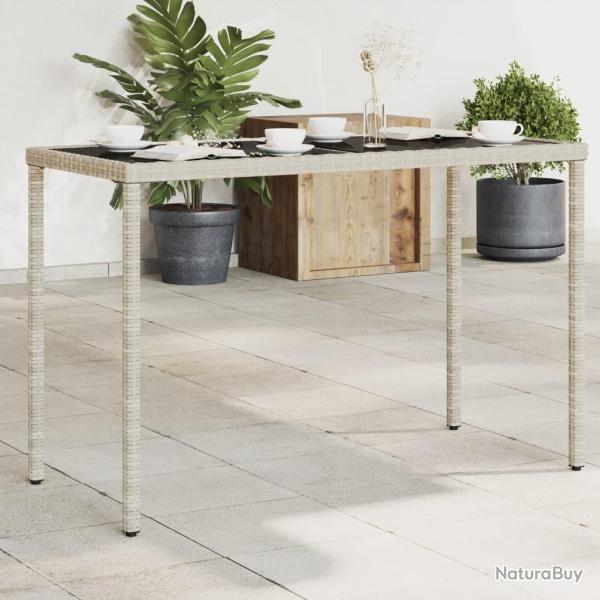 Table de jardin dessus en verre gris clair 115x54x74 cm rotin alsavelo
