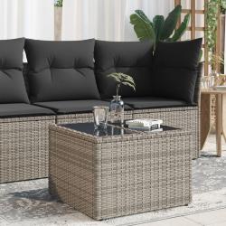 Table de jardin dessus en verre gris 55x55x37 cm r&eacute;sine tress&eacute;e