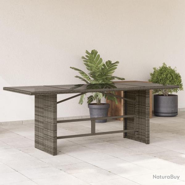 Table de jardin dessus en verre gris 190x80x74cm rsine tresse alsavelo