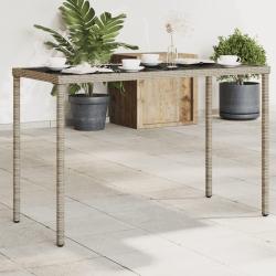 Table de jardin dessus en verre gris 115x54x74cm r&eacute;sine tress&eacute;e