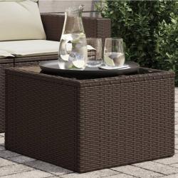 Table de jardin dessus en verre brun 55x55x37 cm r&eacute;sine tress&eacute;e