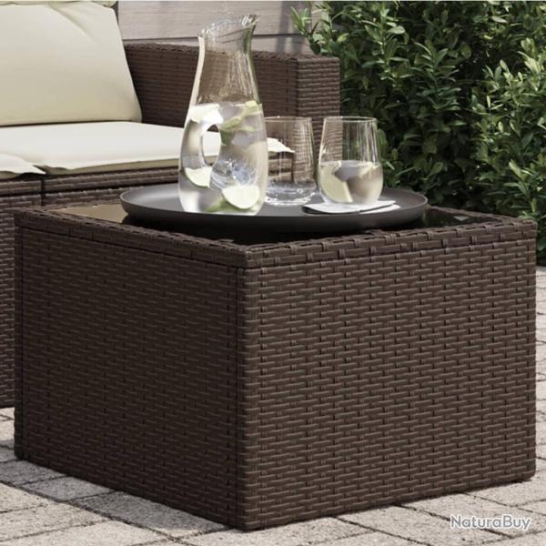 Table de jardin dessus en verre brun 55x55x37 cm rsine tresse alsavelo