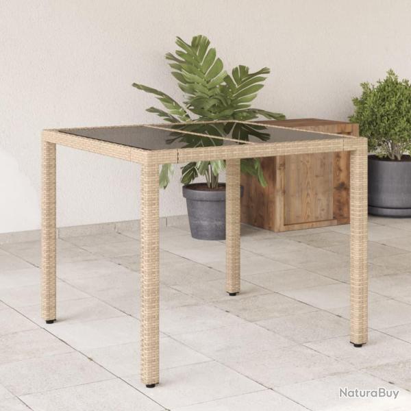 Table de jardin dessus en verre beige 90x90x75cm rsine tresse alsavelo