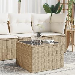 Table de jardin dessus en verre beige 55x55x37cm r&eacute;sine tress&eacute;e