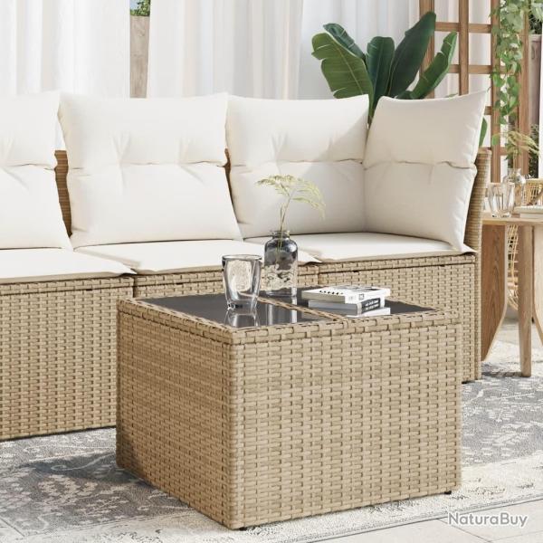 Table de jardin dessus en verre beige 55x55x37cm r�sine tress�e