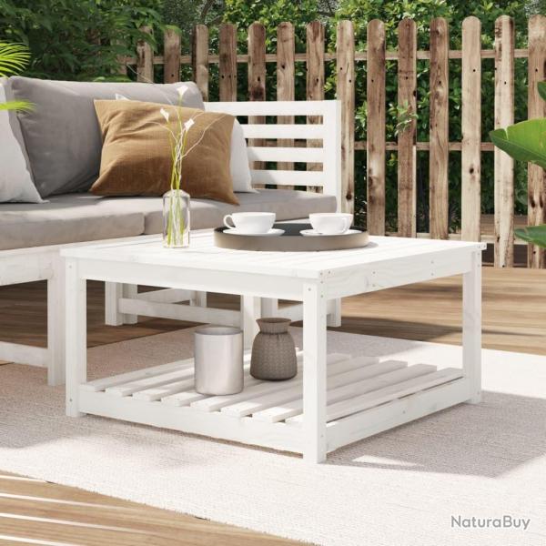 Table de jardin blanc 82,5x82,5x45 cm bois massif de pin alsavelo