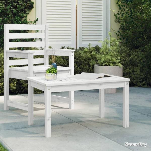 Table de jardin blanc 82,5x50,5x45 cm bois massif de pin alsavelo