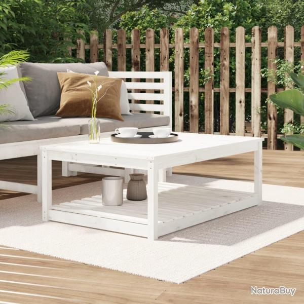 Table de jardin blanc 121x82,5x45 cm bois massif de pin alsavelo