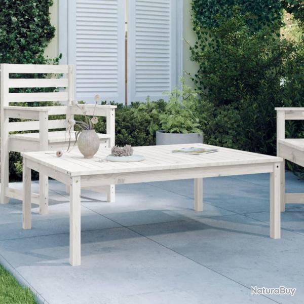 Table de jardin blanc 121x82,5x45 cm bois massif de pin alsavelo