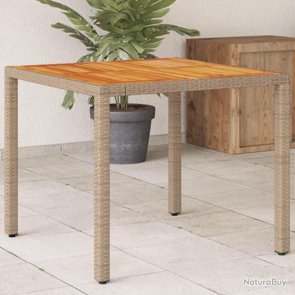 Table de jardin beige 90x90x75 cm rsine tresse et bois acacia alsavelo