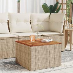 Table de jardin beige 55x55x37 cm r&eacute;sine tress&eacute;e et bois acacia