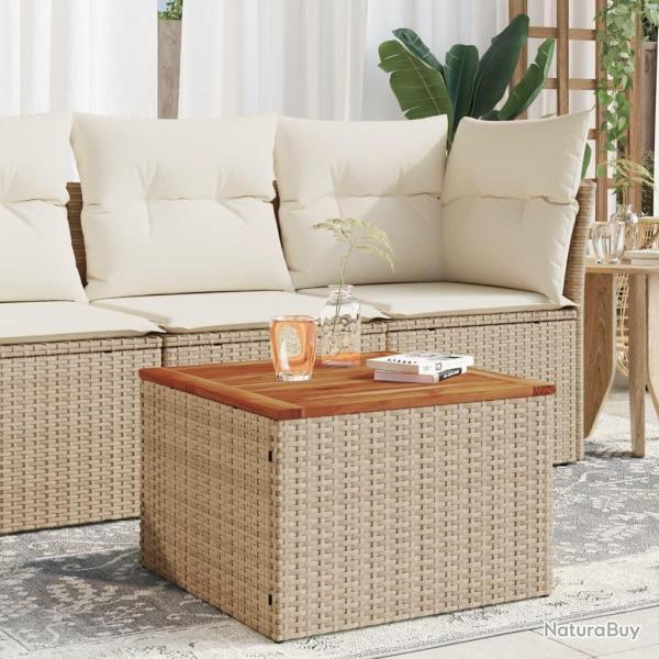 Table de jardin beige 55x55x37 cm r�sine tress�e et bois acacia
