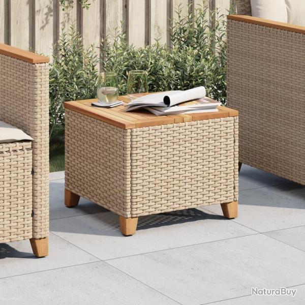 Table de jardin beige 45x45x37 cm r�sine tress�e et bois acacia