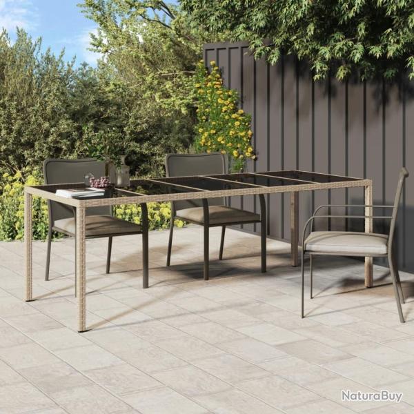 Table de jardin Beige 250x100x75 cm Verre tremp et poly rotin alsavelo