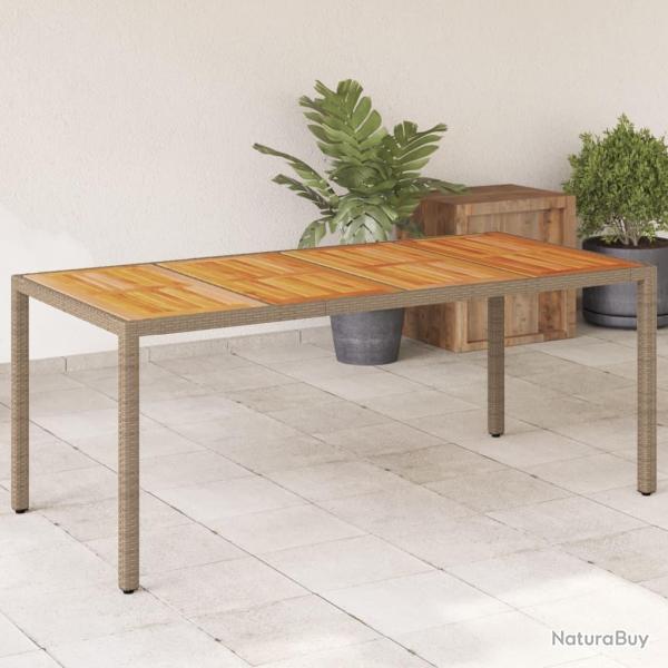 Table de jardin beige 190x90x75 cm rsine tresse bois d'acacia alsavelo