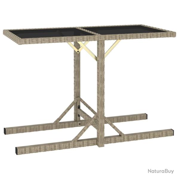Table de jardin Beige 110x53x72 cm Verre et rsine tresse alsavelo