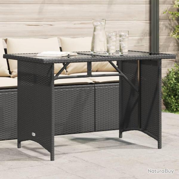 Table de jardin avec dessus en verre noir 110x68x70 poly rotin alsavelo