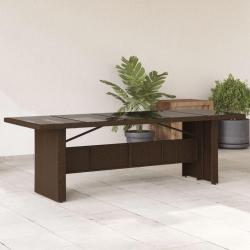 Table de jardin avec dessus en verre marron r&eacute;sine tress&eacute;e